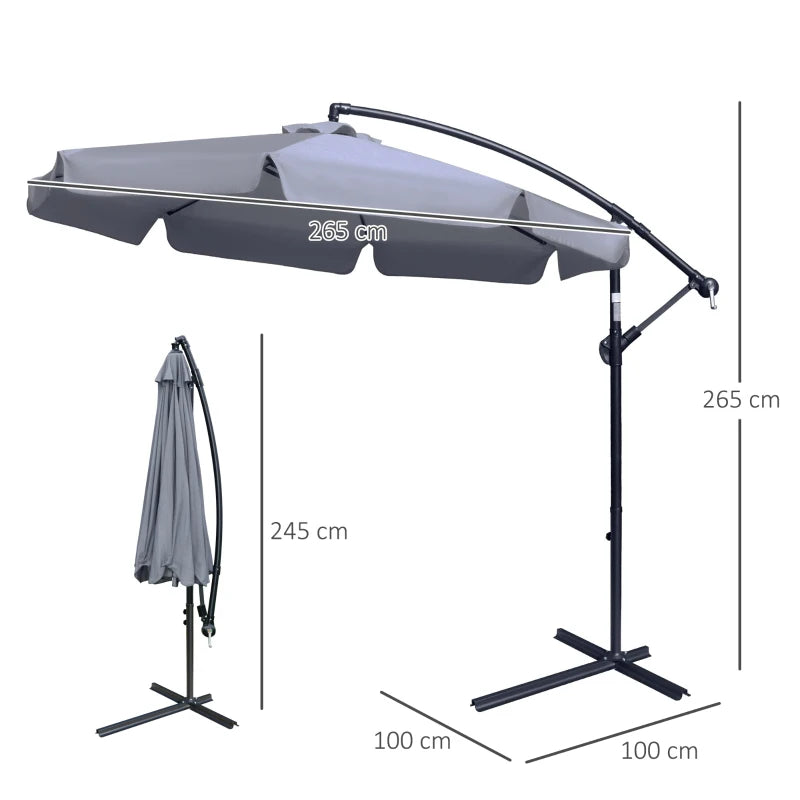 Outdoor Dark Grey Banana Parasol with Sturdy Cross Base and Convenient Crank – 2.7m