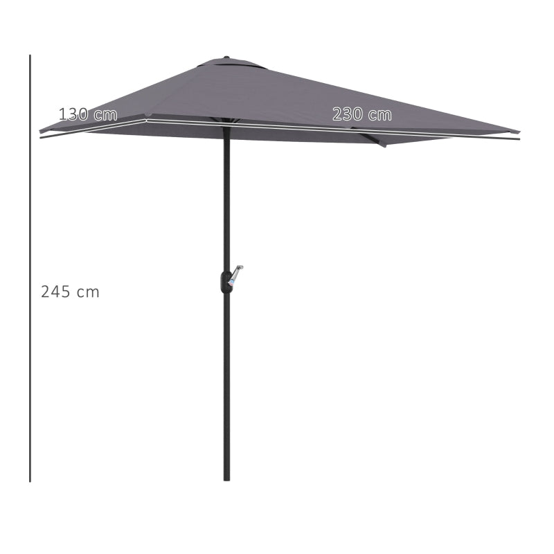 Crank Handle Semi-Round Patio Umbrella for Balcony Grey Color, No Base Included, 2.3m