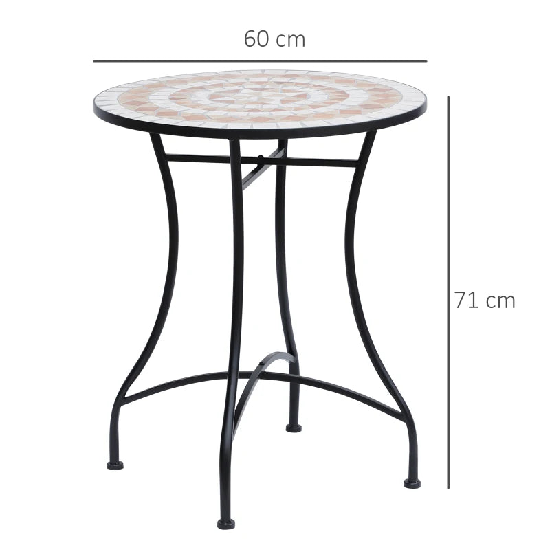 Small Round Mosaic Garden Table with Ceramic Top, Outdoor Side Table & Plant Stand, 60 cm