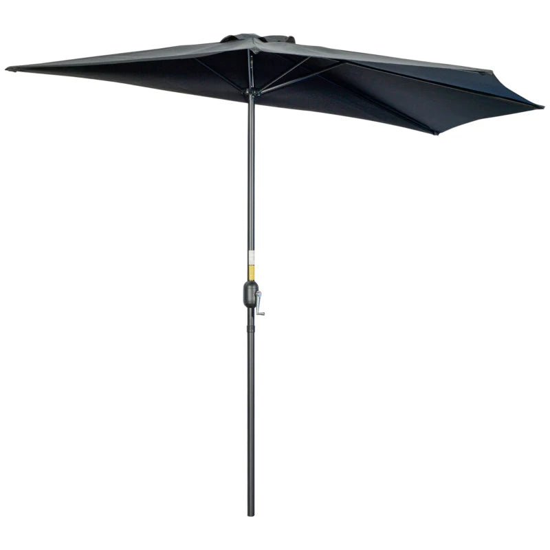 Balcony & Garden 3m Half Parasol with Crank Handle, Metal Frame, Semi-Round, Black