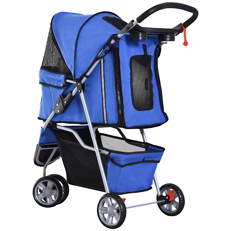 Blue 3-Wheel Pet Stroller for Small Dogs