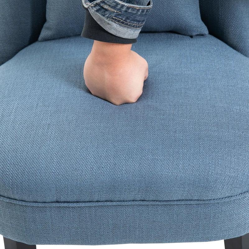 Blue Upholstered Dining Chair with Pillow & Solid Wood Frame
