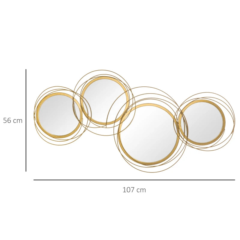 107cm Metal Wall Mirror, Gold Finish – Modern Decorative Wall Sculpture