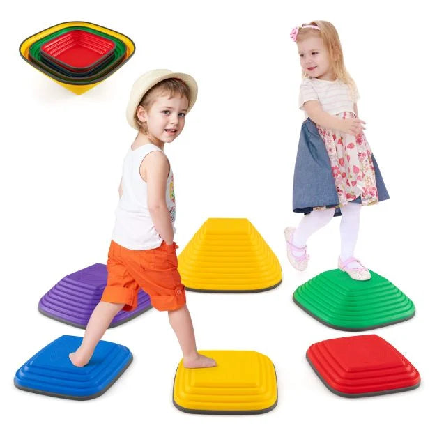 Kids 6-Piece Square Stepping Stones with Non-Slip Surface for Balance