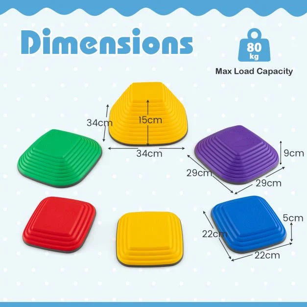 Kids 6-Piece Square Stepping Stones with Non-Slip Surface for Balance