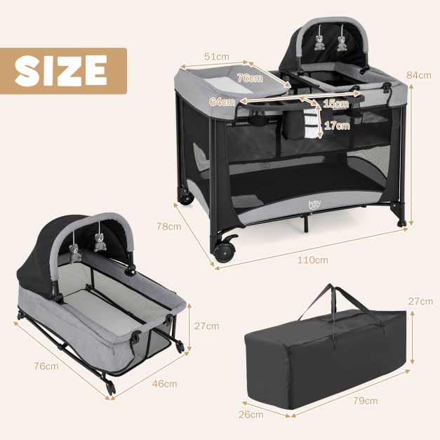 5-in-1 Portable Baby Nursery Center with Bassinet, Cradle, and Play Features