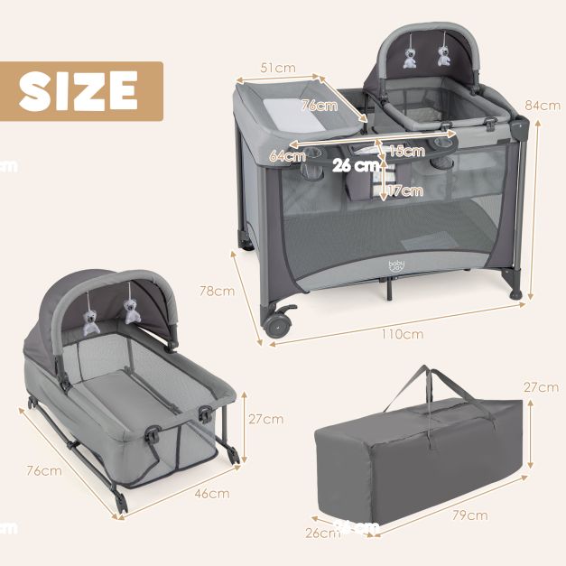 5-in-1 Portable Baby Nursery Center with Bassinet, Cradle, and Play Features
