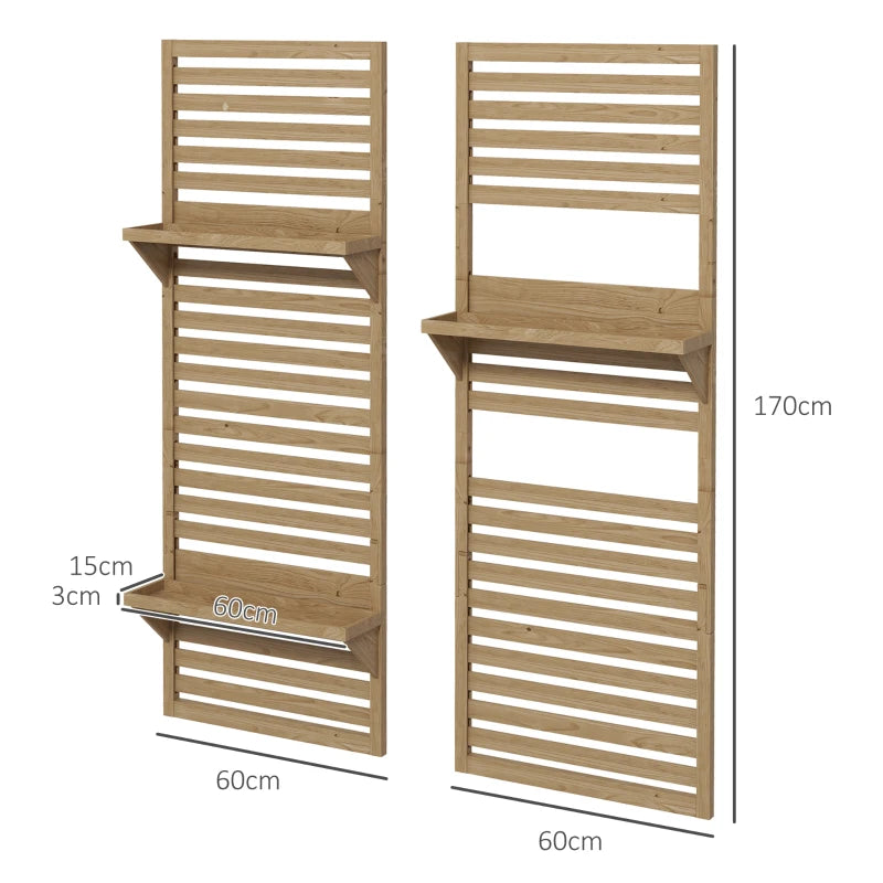 Wall Mounted Flower Stands Set of 2 – Fir Wood Shelves with Slatted Trellis for Balcony