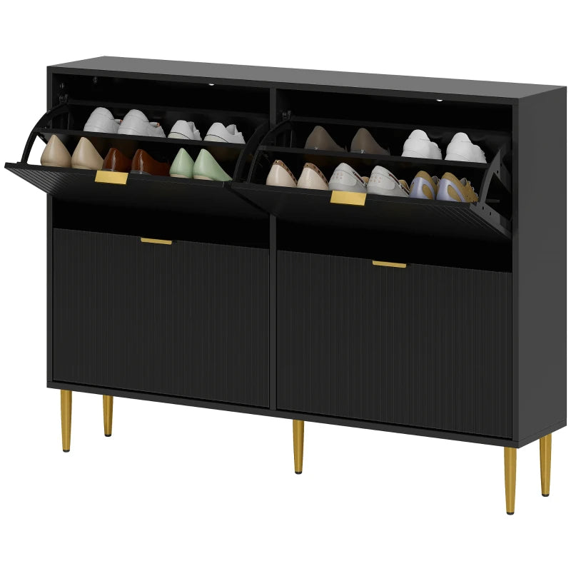 4-Drawer Narrow Shoe Cabinet – Black Flip Drawer Storage for Entryway