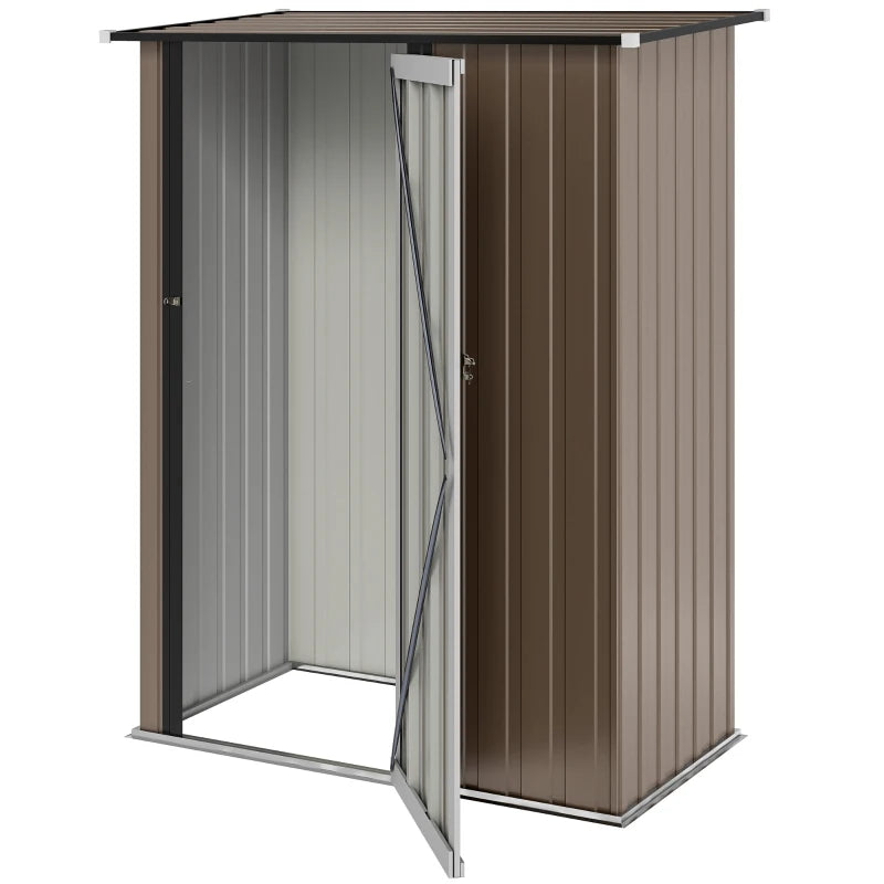 Metal Garden Storage Shed with Lockable Door and Sloped Roof for Tools, 5x3 ft, Brown