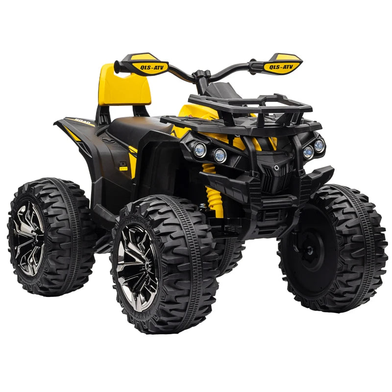 Yellow 12V Kids ATV Quad Bike with LED Lights, Music, Backrest, Forward & Reverse