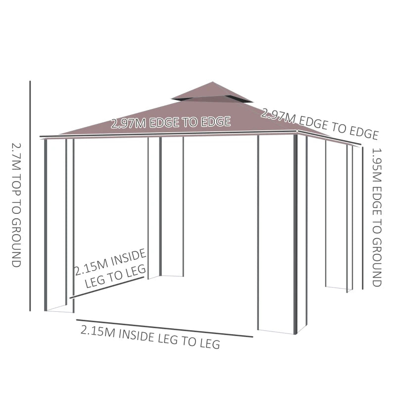 Stylish Garden Pavilion Tent Shelter with Mosquito Net and Steel Frame 3x3m
