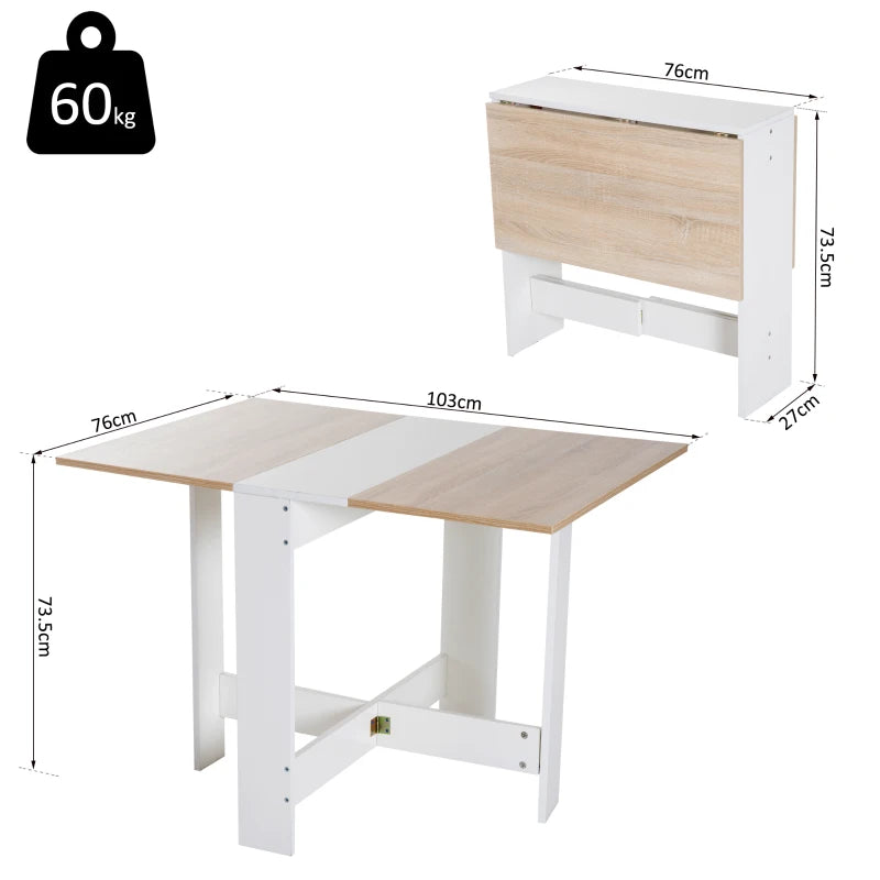 Convertible Desk/Table, Oak & White, Folding Home Office Solution