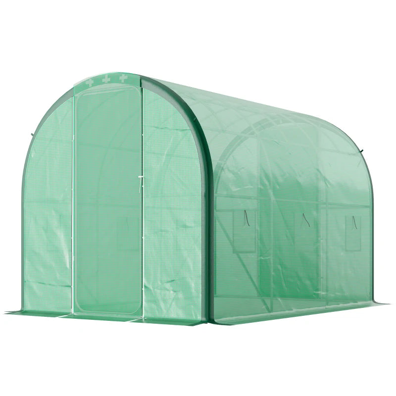 Durable Polytunnel Greenhouse with Windows & Doors Weather-Resistant Garden Tunnel, Green (3x2m)