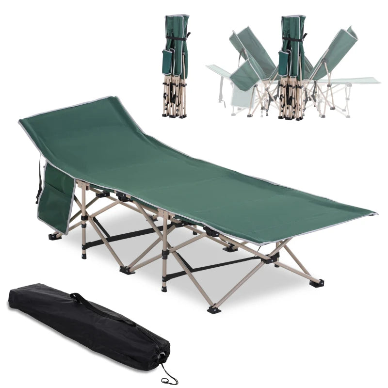 Green Folding Cot – Single Sleeping Bed with Side Pocket & Bag