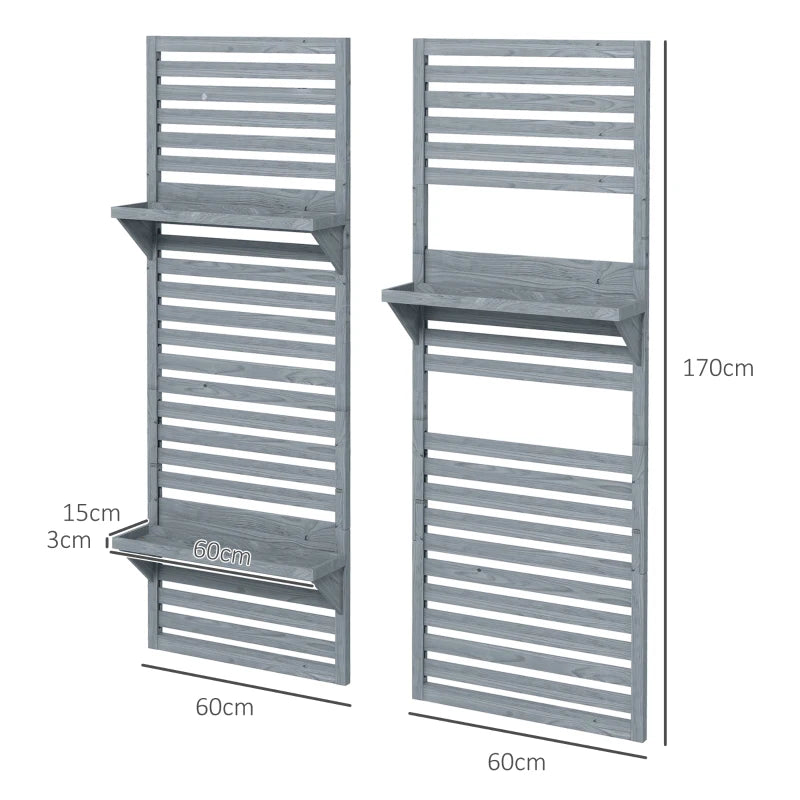Wall Mounted Flower Shelves Set of 2, Fir Wood Plant Stands with Trellis for Porch