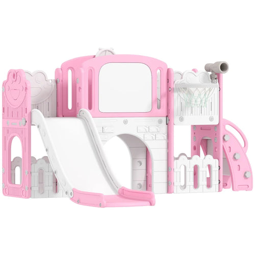 7-in-1 Toddler Slide Set with Basketball Hoop, Climbing Frame, Telescope & Drawing Board