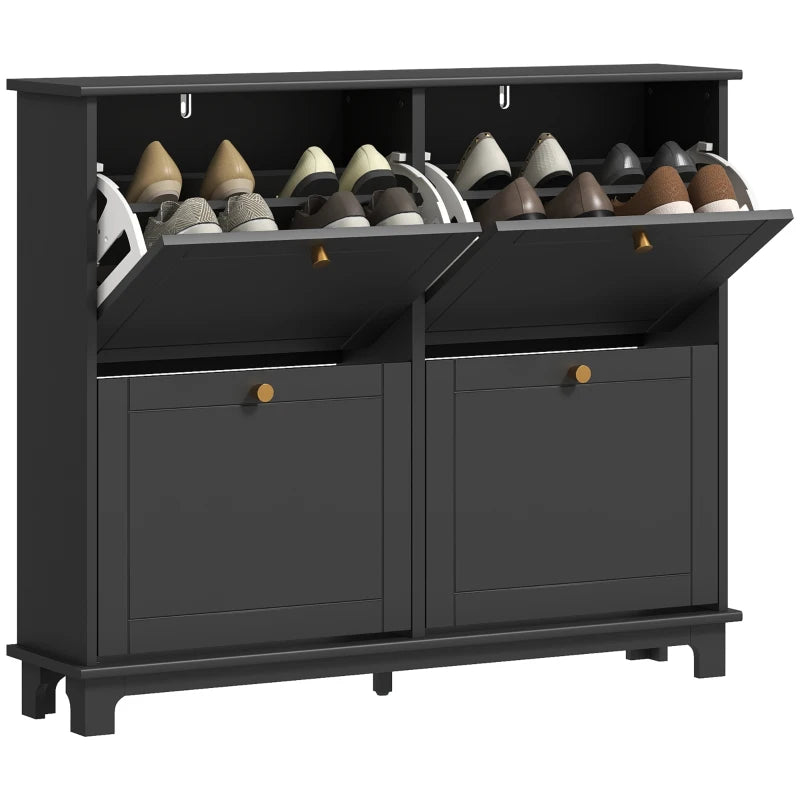 4-Drawer Shoe Cabinet – Slim Black Design with Adjustable Shelves