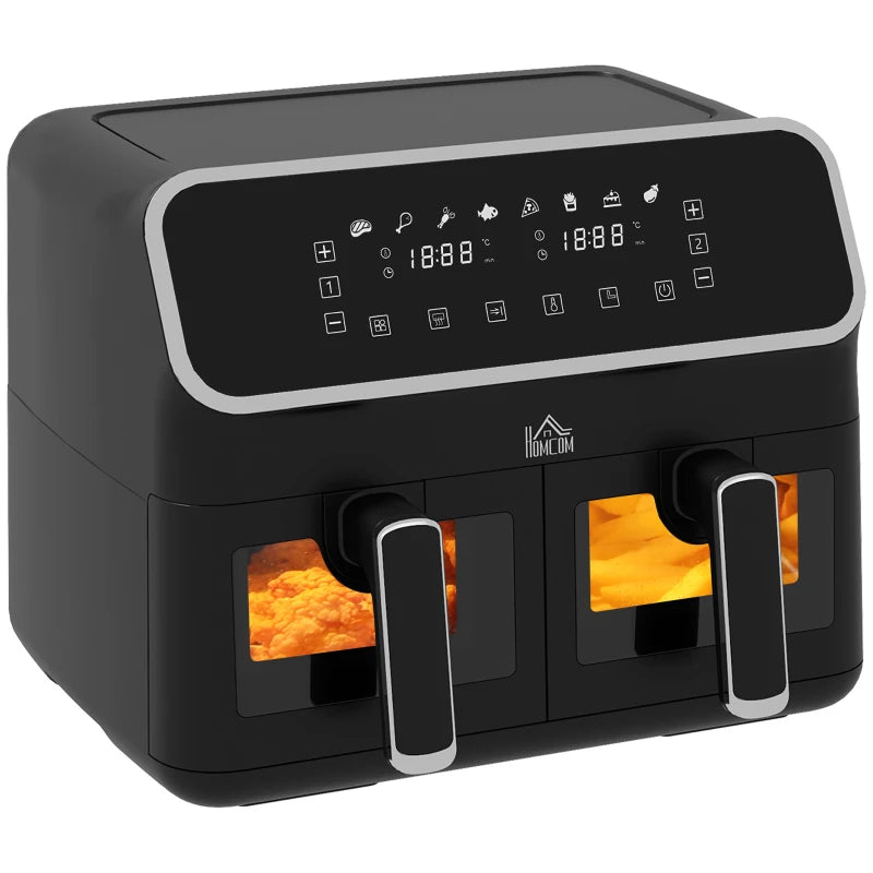 Dual Basket Air Fryer, 8L Capacity, Sync Function, Black & Silver