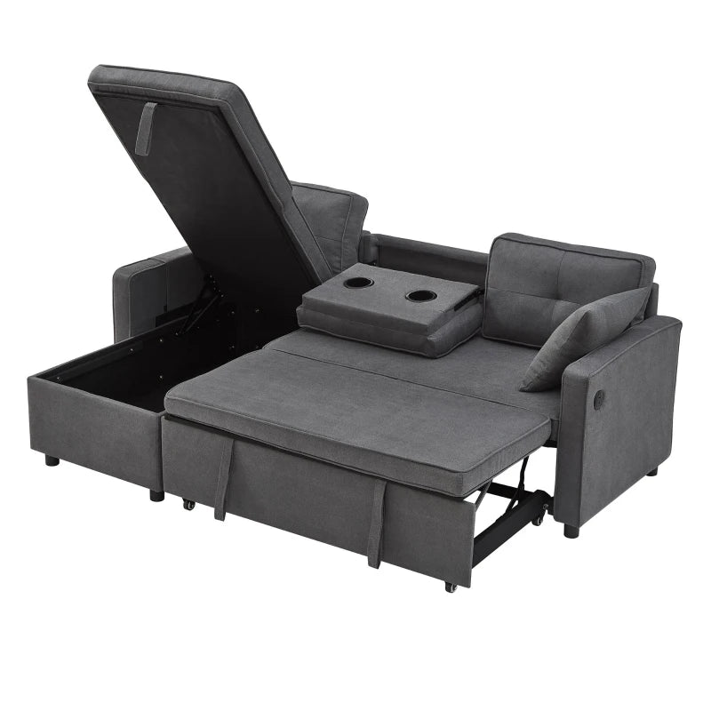 Grey L-Shaped Sleeper Sofa with Storage and Reversible Chaise, Compact