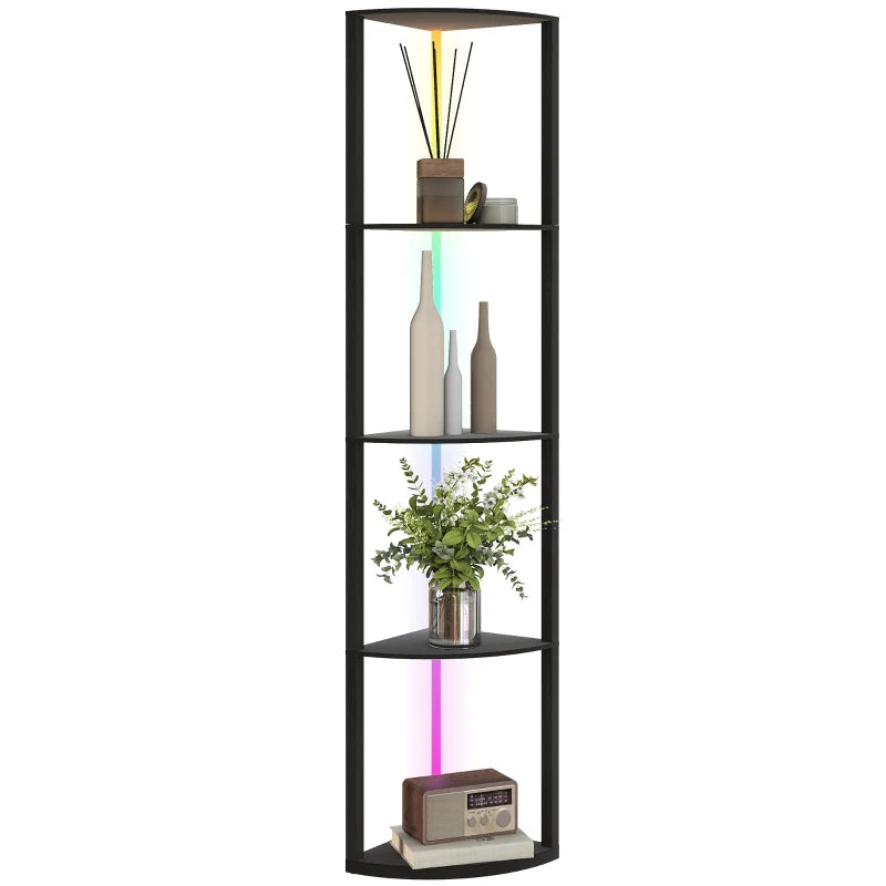 RGB LED Standing Lamp with Shelves, Adjustable Brightness – Black