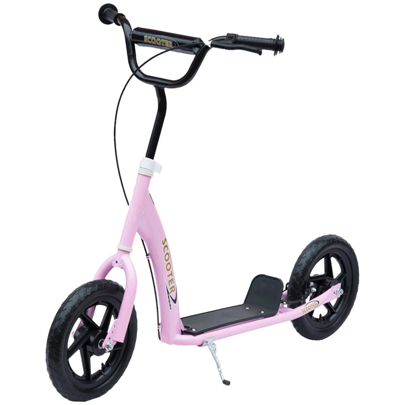 Pink Kids Scooter with 12" EVA Tires, Rear Brake, Big Wheels for Ages 5 to 12