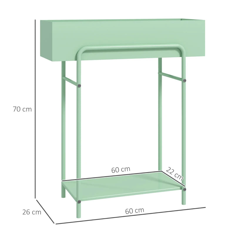 Metal 2-Tier Plant Shelf with Drain Holes, Green Stand for Garden, Patio, or Living Room
