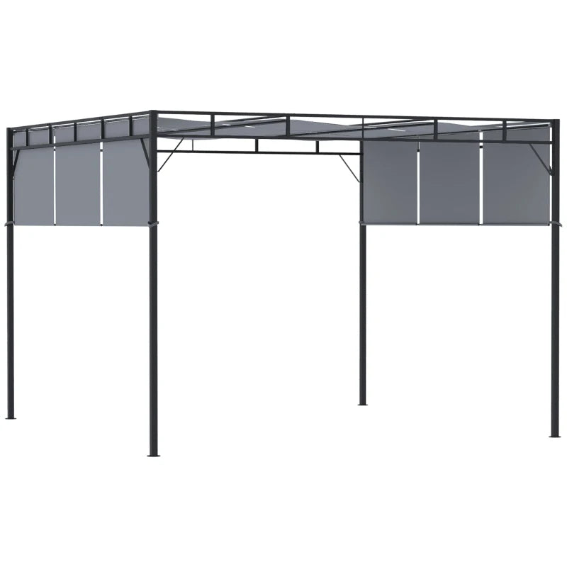 Steel Frame Pergola Gazebo with Retractable Roof, Garden Sun Shade Shelter for Patio, 3x3m