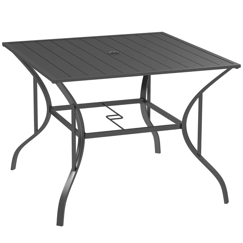 Dark Grey Outdoor Dining Garden Table for Four with Parasol Hole, Slatted Metal Top 94 x 94 cm