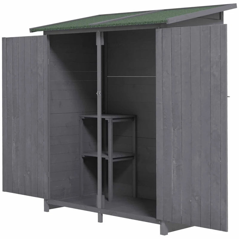 Premium Fir Wood Garden Shed with Asphalt Roof Grey Outdoor Storage Unit, 139x75cm