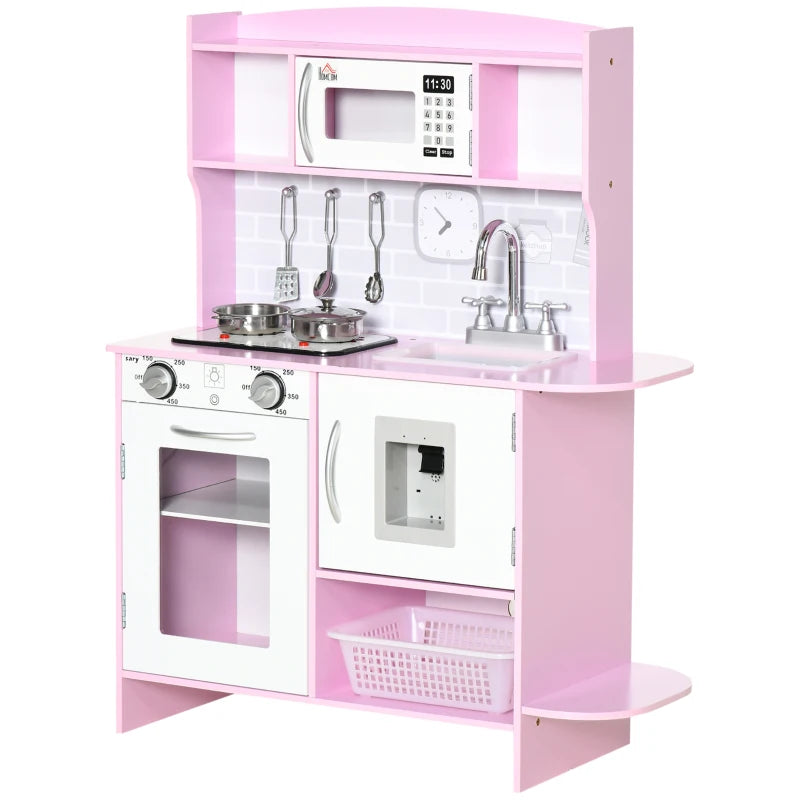 Pink Kitchen Playset for Kids with Microwave, Sink, Storage, Lights & Sounds