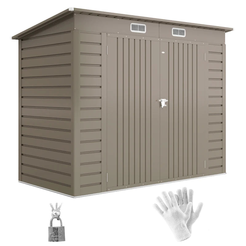 Secure Galvanised Steel Garden Shed with Latched Door and Padlock, Light Grey, 3.7x7.9ft