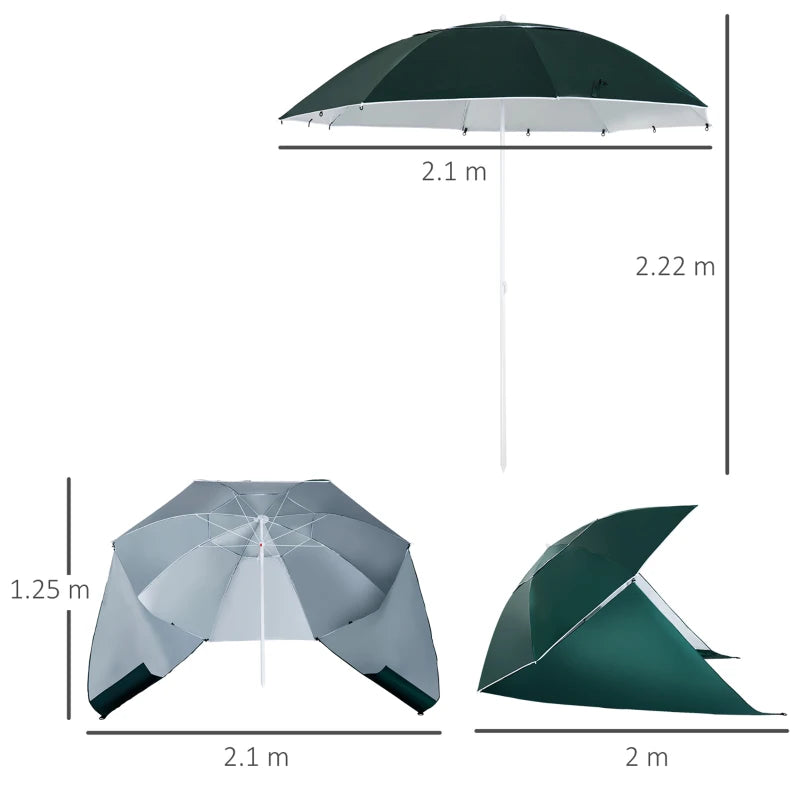 Beach & Fishing Umbrella Shelter with UV Protection and Side Panel Tent – Green, 2m