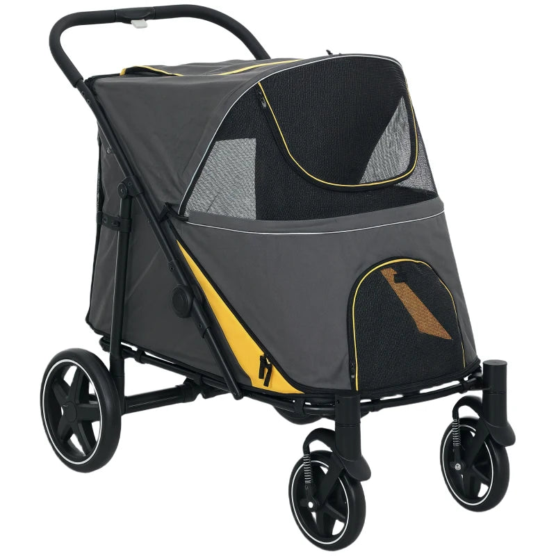 Pet Stroller Foldable with Shock Absorber – Grey, Large Dogs