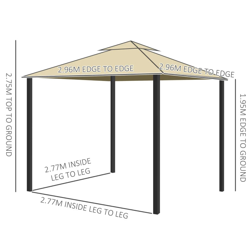 Garden Pavilion Tent Shelter with Mosquito Netting, Water Repellent Roof – 3x3m
