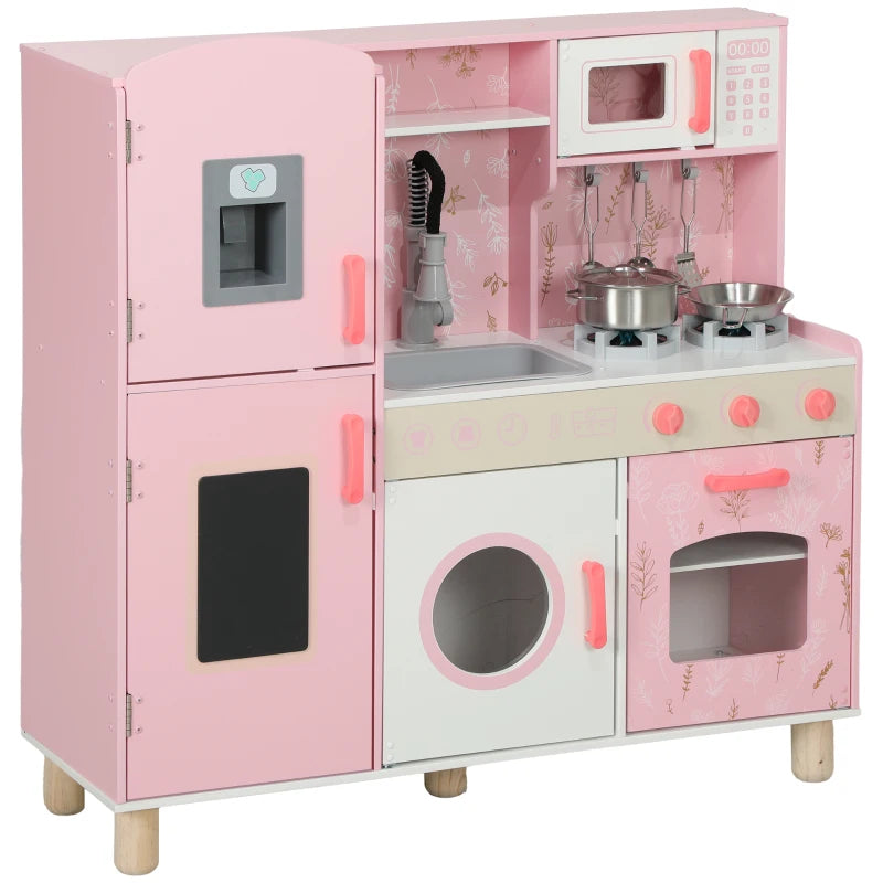 Pretend Play Kitchen for Kids with Lights, Sounds, Ice Maker & Double Stoves – Pink
