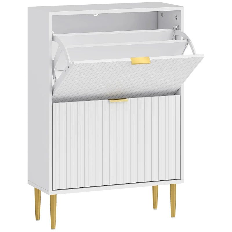 2-Drawer Narrow Flip Shoe Cabinet for Hallway, White