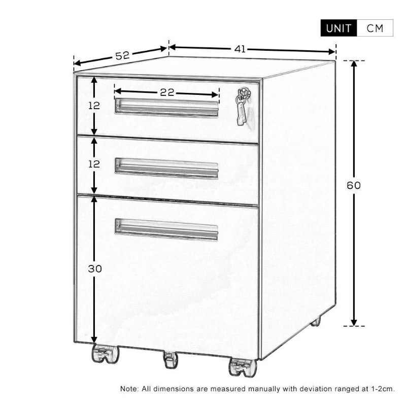 White Mobile Filing Cabinet – Steel Construction with 3 Drawers & Locking Wheels