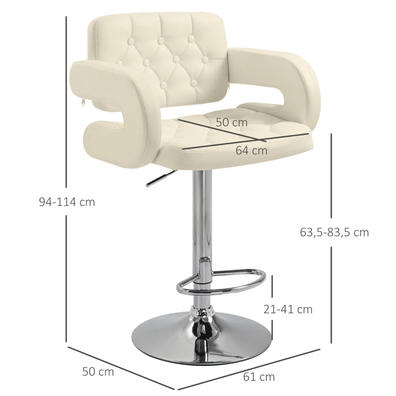 Beige Swivel Bar Stool with PU Leather, Back, Armrest & Footrest