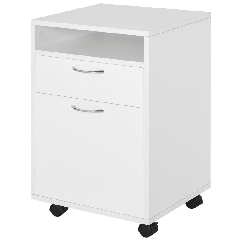 Mobile Filing Cabinet – Drawer, Shelf & 4 Wheels, White