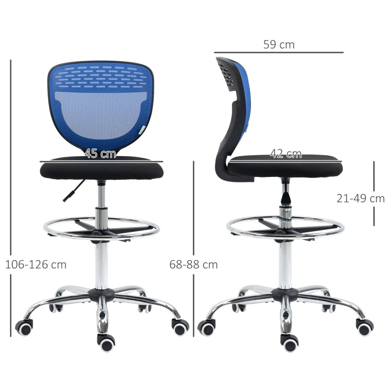 Mesh Drafting Chair – Adjustable Foot Ring, Dark Blue