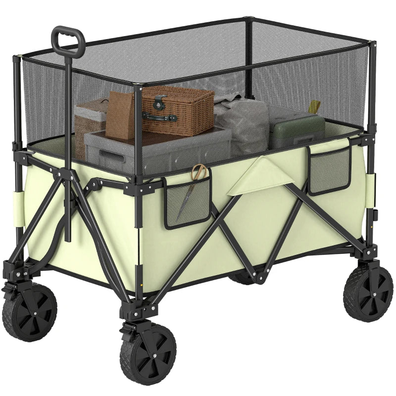 Folding Garden Trolley with 180L Capacity & Extendable Side Walls for Beach, Camping Green