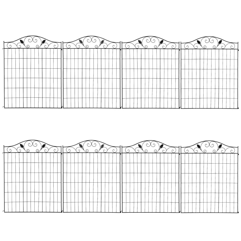 Metal Garden Fence Set of 2 with Decorative Picket Panels for Patio & Lawn, Black, 365x112cm