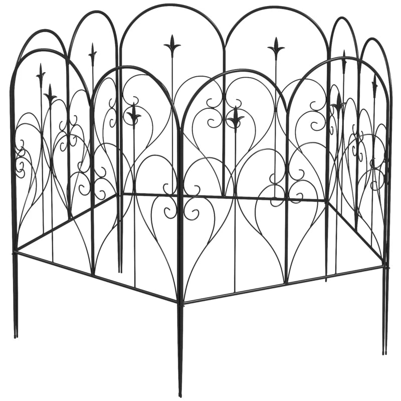 Stylish Black Metal Fence Panels with Heart Design – Set of 5 for Outdoor Spaces