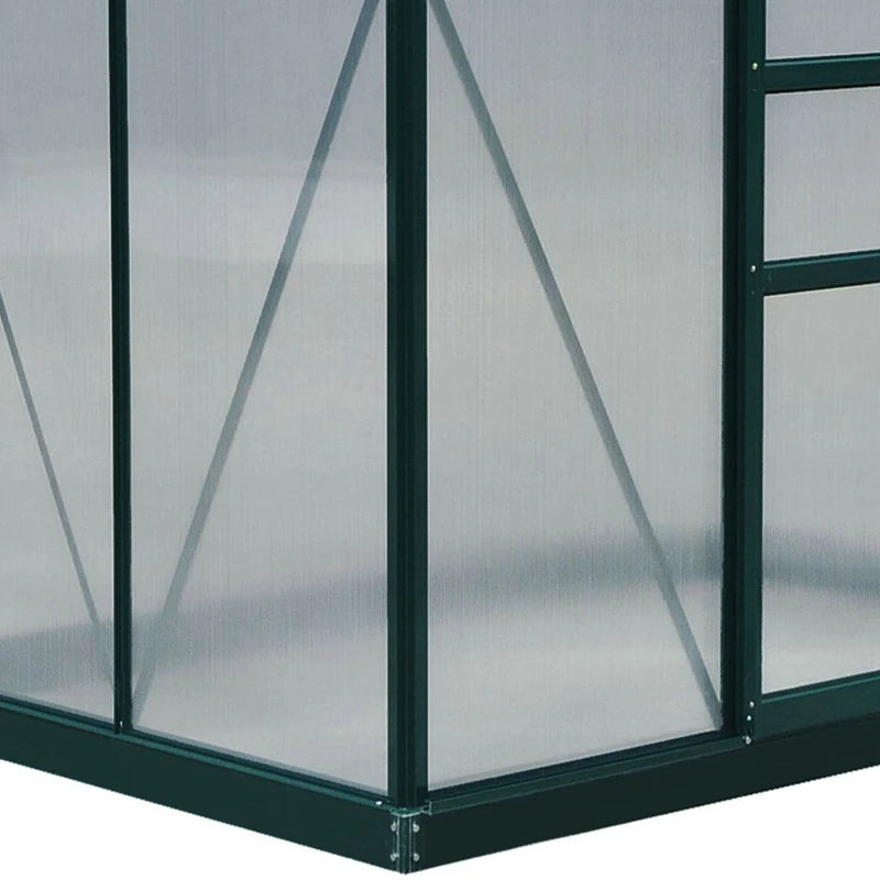 Durable Polycarbonate Walk-In Greenhouse with Sliding Door, Window & Foundation, Green, 6x4ft