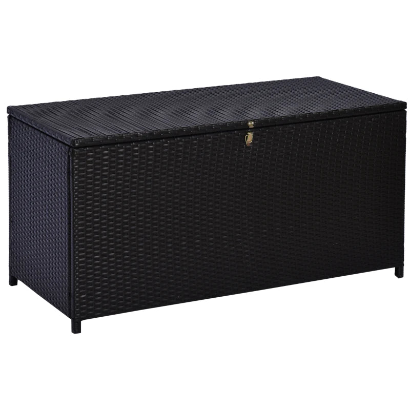 Outdoor Rattan Garden Storage Box with Gas Lift, Lockable Lid, and Spacious 284L Capacity, Dark Brown