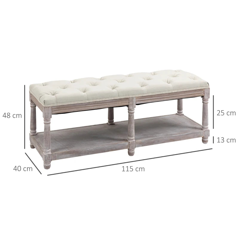 Upholstered Window Seat Bench with Storage – 2-Tier, Cream White