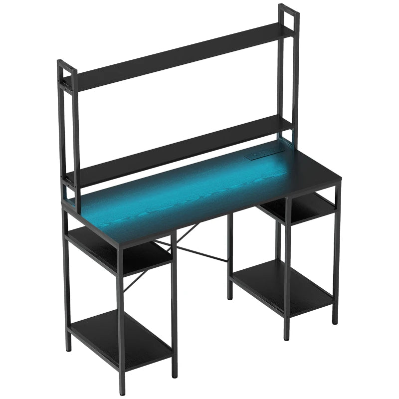 Office Desk with Hutch, Monitor Stand & Storage – Black