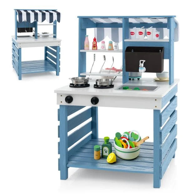 Pretend Outdoor Mud Kitchen for Kids with Detachable Sink & Toys