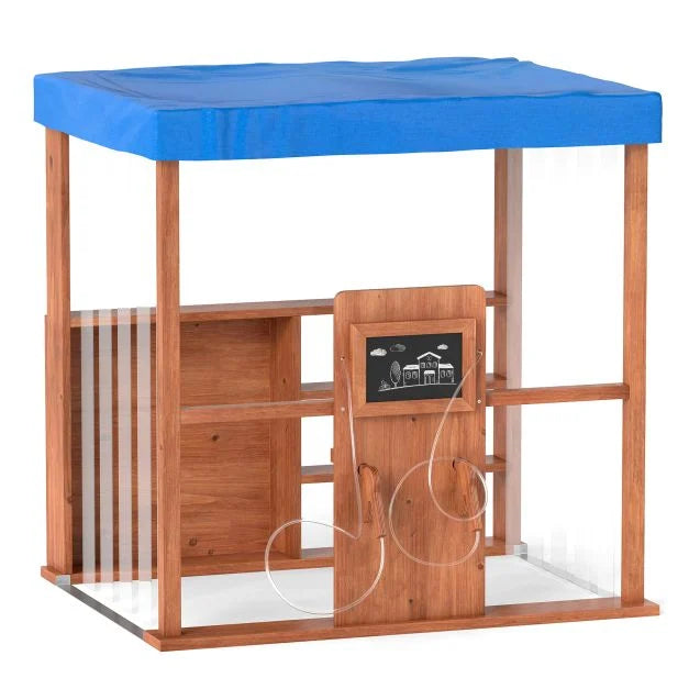 Kids Wooden Gas Station Playset with Canopy and 2 Simulation Fuel Guns